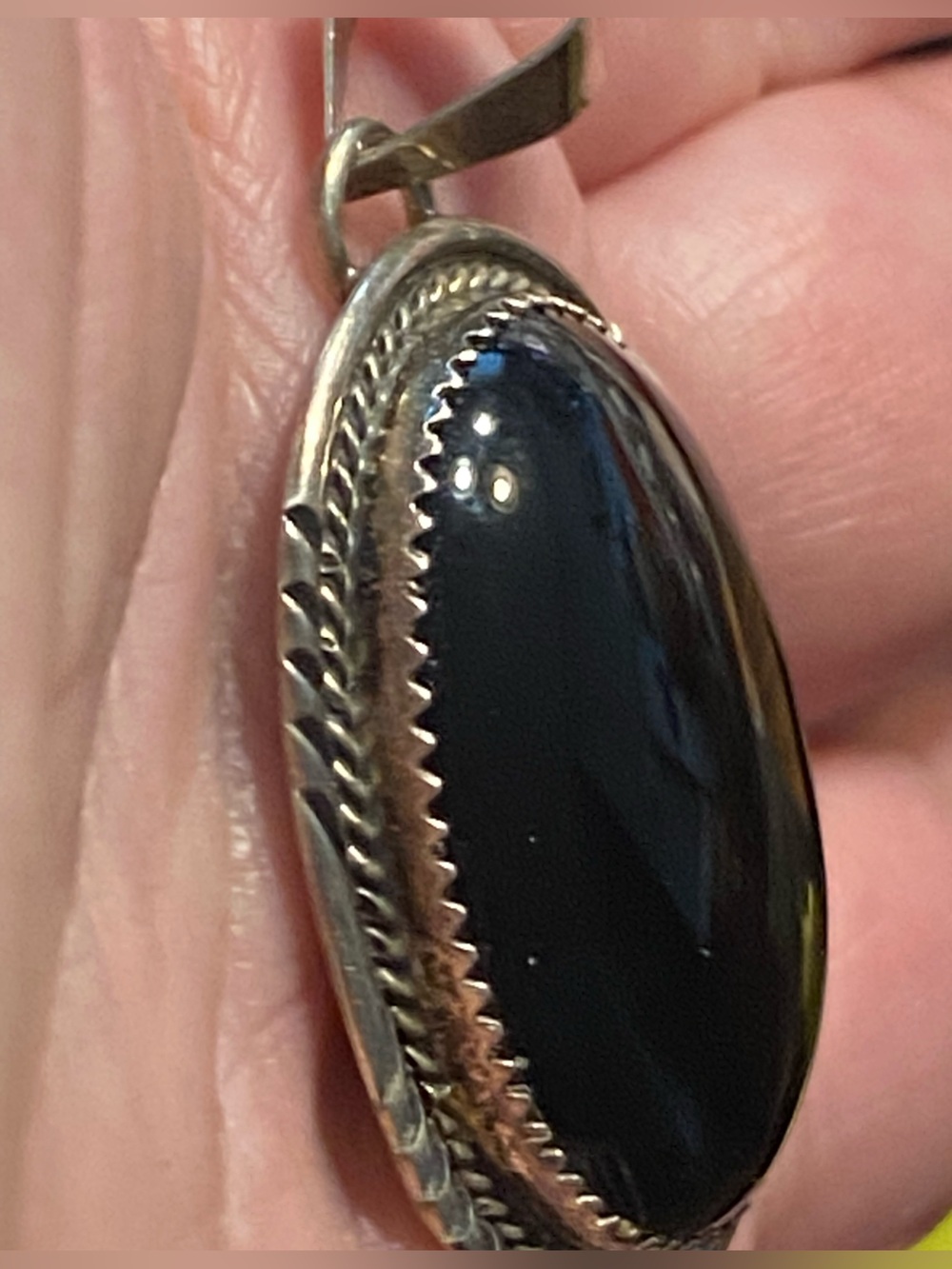 Vintage Signed Herman Lee Navajo Sterling Silver Black Onyx Statement Pendant